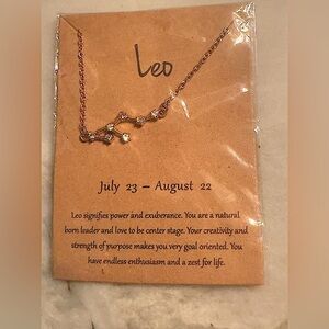 Leo Zodiac Necklace in Gold tone 18in with rhinestones
